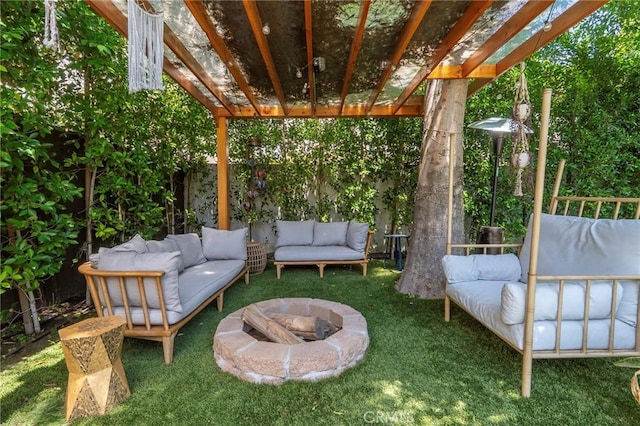 11101 Blix St, Toluca Lake, CA 91602 - view of yard with an outdoor living space with a fire pit and a pergola