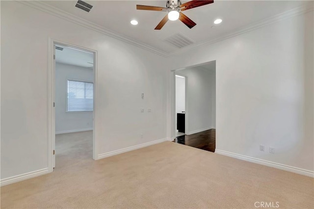 13691 Cobalt Ct, Rancho Cucamonga, CA 91739 - unfurnished room featuring carpet flooring, a ceiling fan, ornamental molding, baseboards, and recessed lighting
