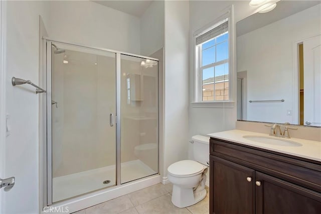 13691 Cobalt Ct, Rancho Cucamonga, CA 91739 - bathroom with a stall shower, tile patterned floors, toilet, and vanity