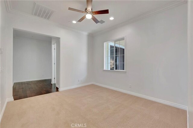 13691 Cobalt Ct, Rancho Cucamonga, CA 91739 - carpeted empty room featuring baseboards, ceiling fan, ornamental molding, and recessed lighting