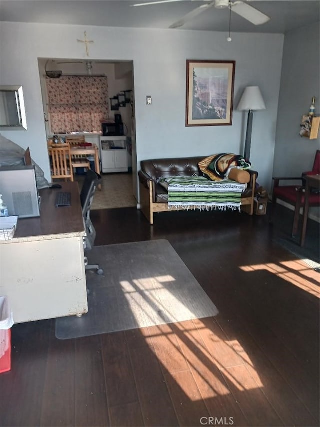5155 W 104th St, Inglewood, CA 90304 - living room featuring dark wood-type flooring and a ceiling fan