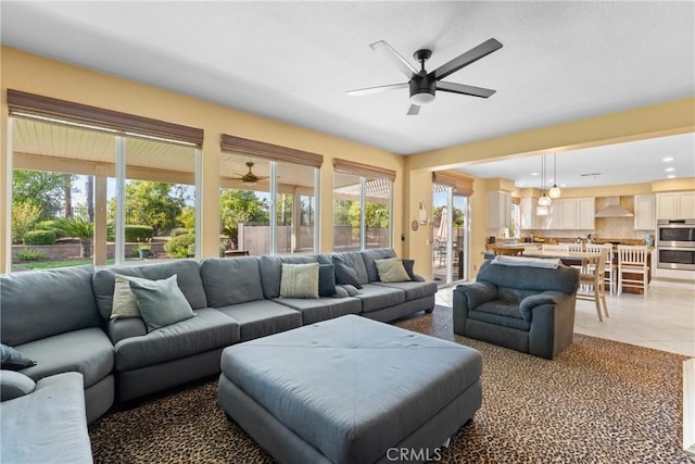 1137 Pamplona Dr, Riverside, CA 92508 - living area with a ceiling fan, healthy amount of natural light, light tile patterned floors, and recessed lighting