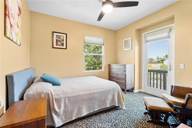 1137 Pamplona Dr, Riverside, CA 92508 - bedroom featuring access to outside, carpet floors, a ceiling fan, and baseboards