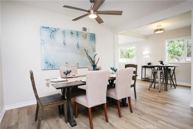 321 S Beachy Pl, Anaheim, CA 92804 - dining room featuring light wood finished floors, plenty of natural light, baseboards, and a ceiling fan