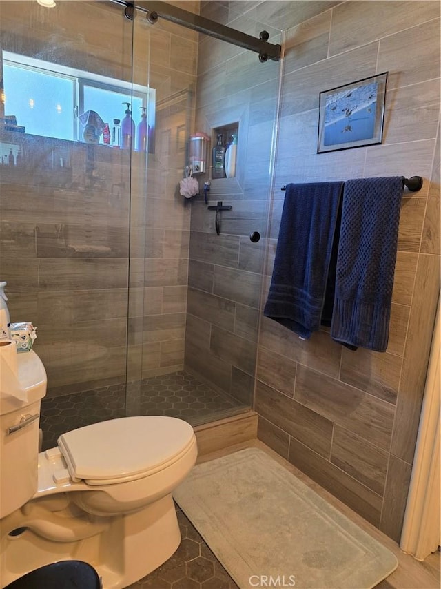 42036 Desert Sage Ave, Lancaster, CA 93536 - bathroom with a shower stall, toilet, and tile patterned floors