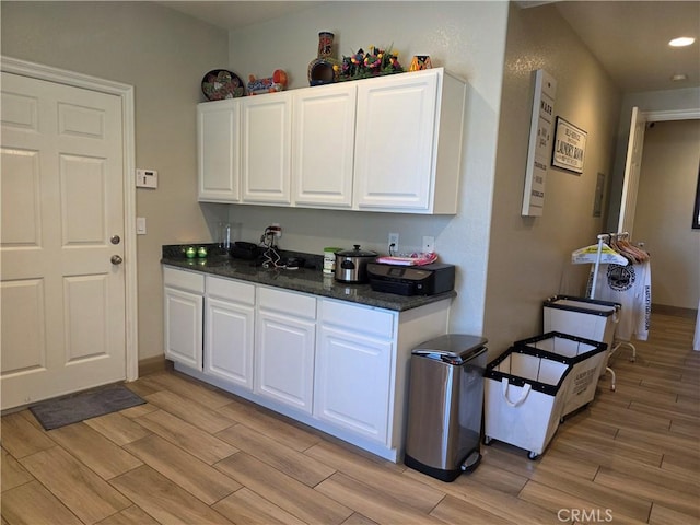 42036 Desert Sage Ave, Lancaster, CA 93536 - kitchen with light wood-style floors, white cabinets, recessed lighting, and baseboards