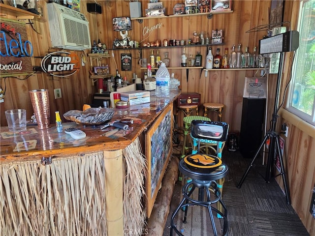 42036 Desert Sage Ave, Lancaster, CA 93536 - indoor bar featuring wood walls and a wall mounted air conditioner