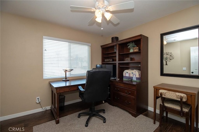 8340 Rosemary Dr, Riverside, CA 92508 - office area with wood finished floors, baseboards, and a ceiling fan