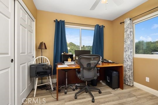 41350 Calle Bandido, Murrieta, CA 92562 - office space with wood finished floors, healthy amount of natural light, baseboards, and ceiling fan