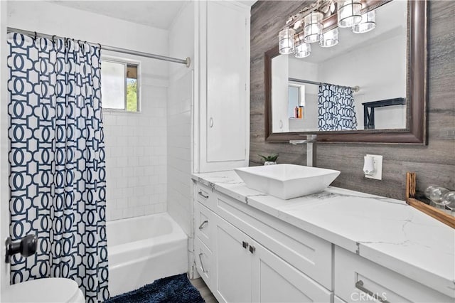 40632 Lela May Ave, Hemet, CA 92544 - bathroom featuring vanity, shower / bath combo with shower curtain, and toilet