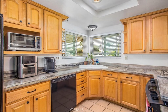 1210 3rd St, Calimesa, CA 92320 - kitchen featuring dishwasher, light tile patterned floors, and a raised ceiling