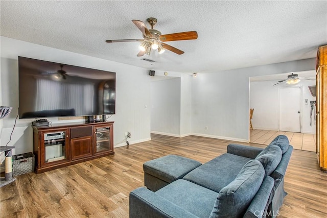 1210 3rd St, Calimesa, CA 92320 - living room featuring ceiling fan, a textured ceiling, and wood finished floors
