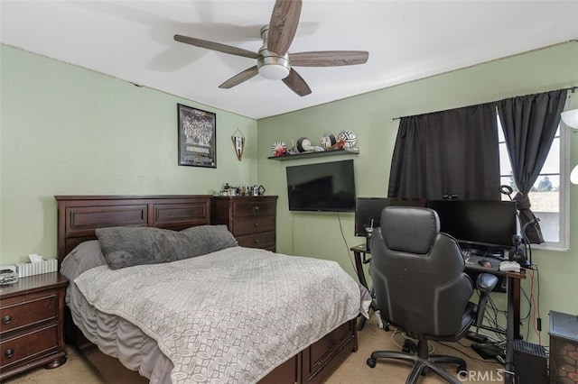15691 Cherry Leaf Ln, Fontana, CA 92336 - bedroom featuring light carpet, an office area, and a ceiling fan