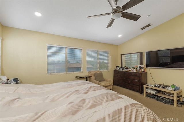 15691 Cherry Leaf Ln, Fontana, CA 92336 - bedroom featuring lofted ceiling, carpet flooring, recessed lighting, and a ceiling fan