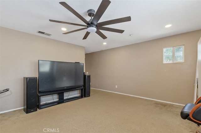 15691 Cherry Leaf Ln, Fontana, CA 92336 - living room featuring carpet, a ceiling fan, baseboards, and recessed lighting