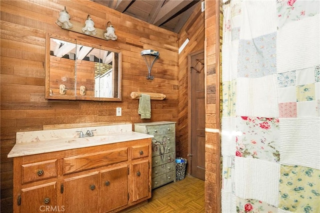 950 N Laurel Dr, Orange, CA 92867 - bathroom featuring wooden walls and vanity