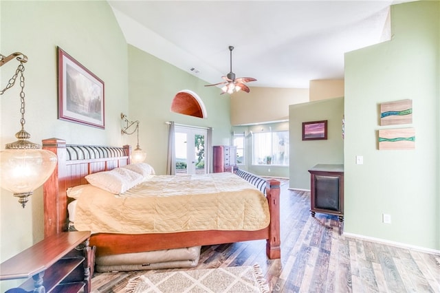 50806 Bramble Ln, Squaw Valley, CA 93675 - bedroom with lofted ceiling, wood finished floors, and a ceiling fan