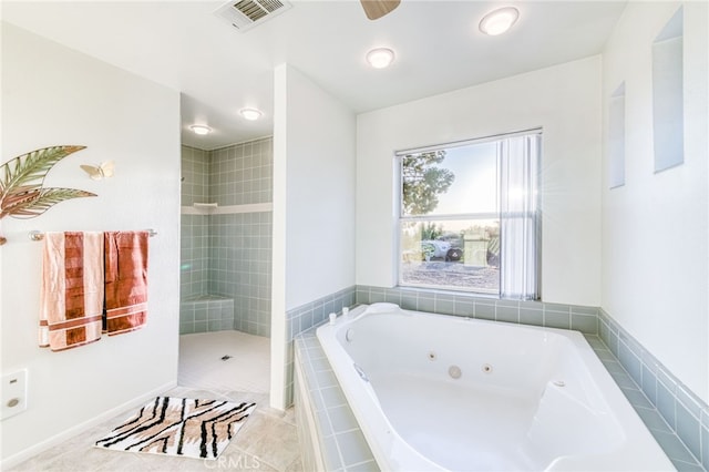 50806 Bramble Ln, Squaw Valley, CA 93675 - bathroom with a whirlpool tub, tiled shower, and tile patterned flooring