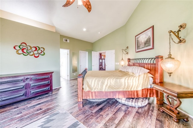 50806 Bramble Ln, Squaw Valley, CA 93675 - bedroom featuring lofted ceiling, wood finished floors, and a ceiling fan