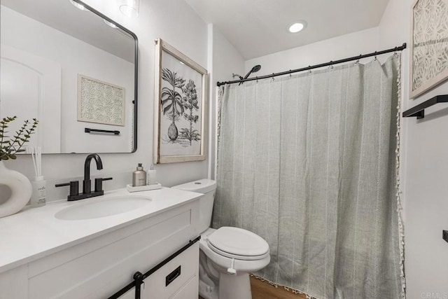 25444 Red Hawk Rd, Corona, CA 92883 - full bath with vanity, toilet, wood finished floors, and a shower with curtain