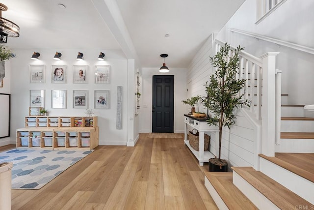 25444 Red Hawk Rd, Corona, CA 92883 - foyer featuring stairway, light wood-type flooring, and baseboards