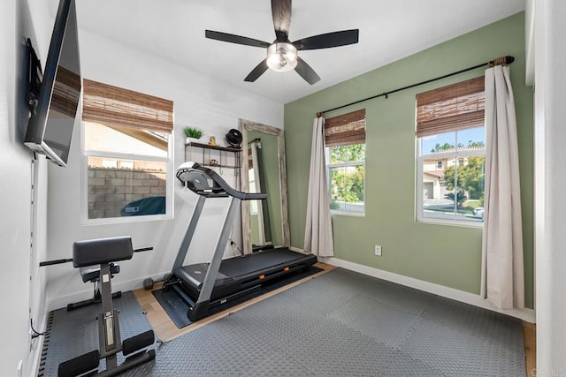 25444 Red Hawk Rd, Corona, CA 92883 - exercise room with ceiling fan and baseboards