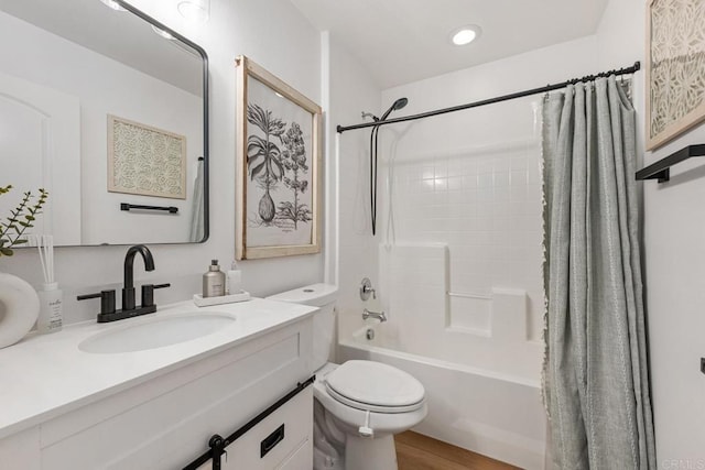 25444 Red Hawk Rd, Corona, CA 92883 - bathroom featuring vanity, shower / tub combo with curtain, toilet, and wood finished floors