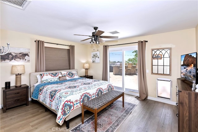40125 Scanlon Rd, Temecula, CA 92592 - bedroom with access to exterior, wood finished floors, baseboards, and ceiling fan