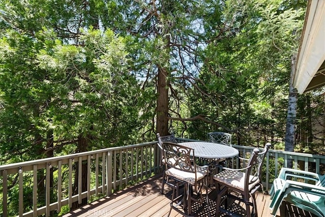 24755 Basel Dr, Crestline, CA 92325 - wooden deck featuring outdoor dining space