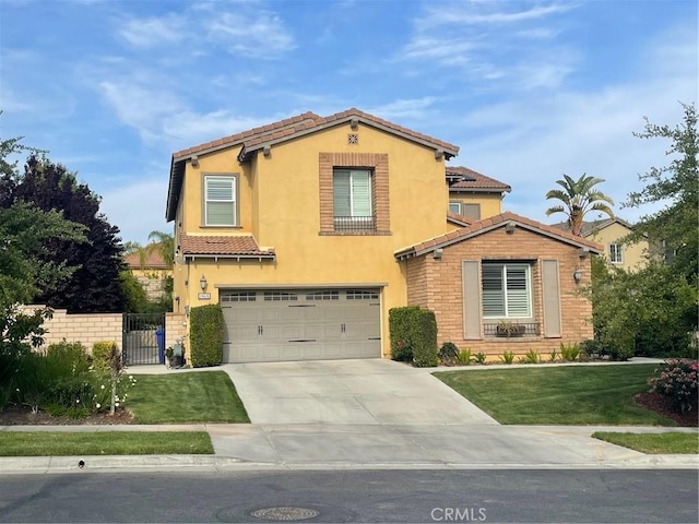 28626 Stonegate Ct, Valencia, CA 91354 - mediterranean / spanish house with a garage, a tile roof, concrete driveway, stucco siding, and a gate