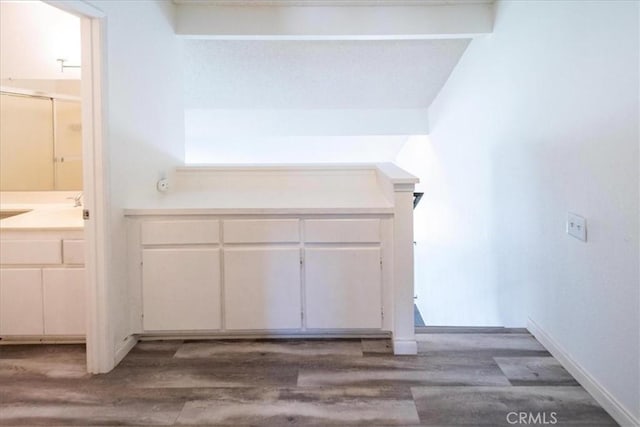 29870 Corte Cruzada, Menifee, CA 92584 - full bath with wood finished floors, a shower with shower door, baseboards, and vanity