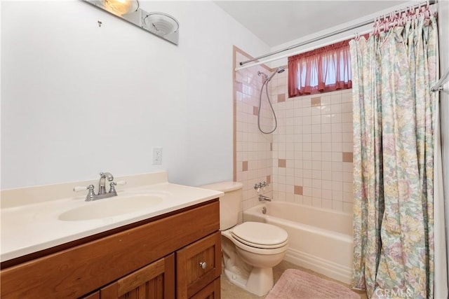 11747 Hollyview Dr, La Mirada, CA 90638 - bathroom featuring toilet, shower / bath combination with curtain, and vanity