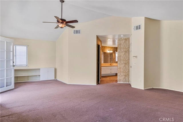 25455 Hardy Pl, Stevenson Ranch, CA 91381 - unfurnished living room with lofted ceiling, carpet flooring, ceiling fan, and baseboards