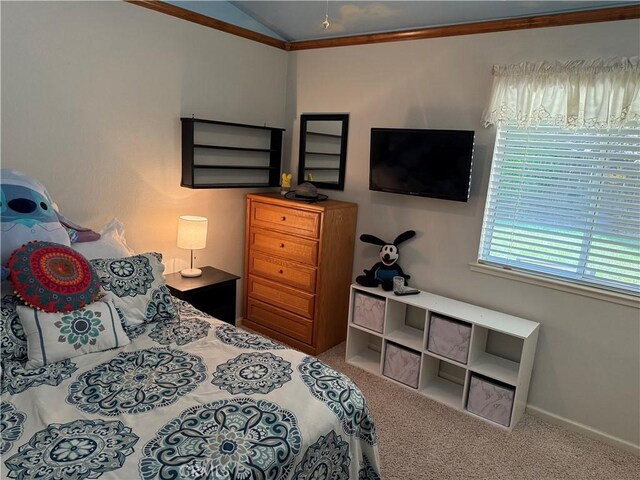 1438 Tumbleweed Ct, Oakdale, CA 95361 - bedroom with vaulted ceiling, carpet floors, and baseboards