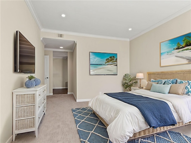 2 Vista Del Mar, Dana Point, CA 92629 - bedroom featuring ornamental molding, light colored carpet, and recessed lighting