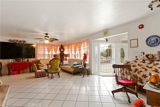 1140 Indian Summer Ave, La Puente, CA 91744 - living area with light tile patterned floors and ceiling fan