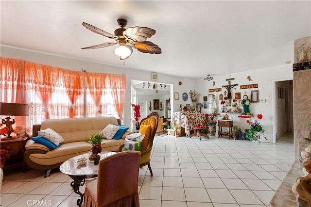 1140 Indian Summer Ave, La Puente, CA 91744 - living room featuring a ceiling fan and light tile patterned flooring