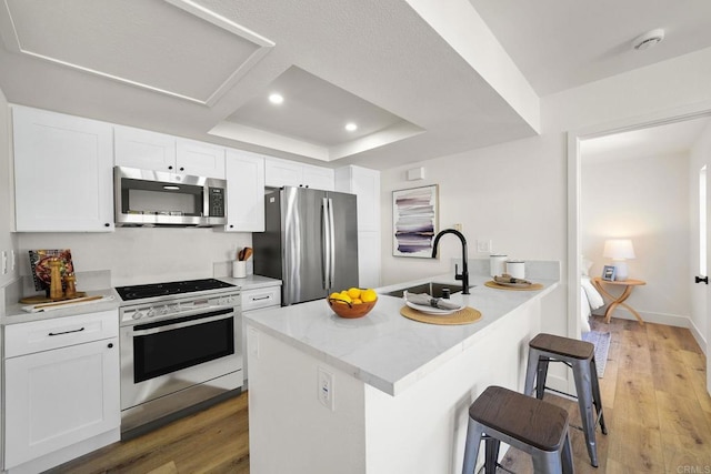 742 Eastshore, Chula Vista, CA 91913 - kitchen with stainless steel appliances, a sink, a breakfast bar area, light wood-type flooring, and recessed lighting