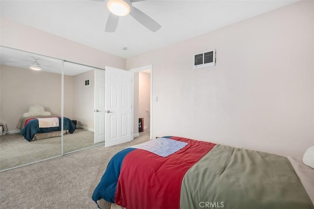 3404 Los Mochis Way, Oceanside, CA 92056 - bedroom with carpet, a closet, ceiling fan, and baseboards