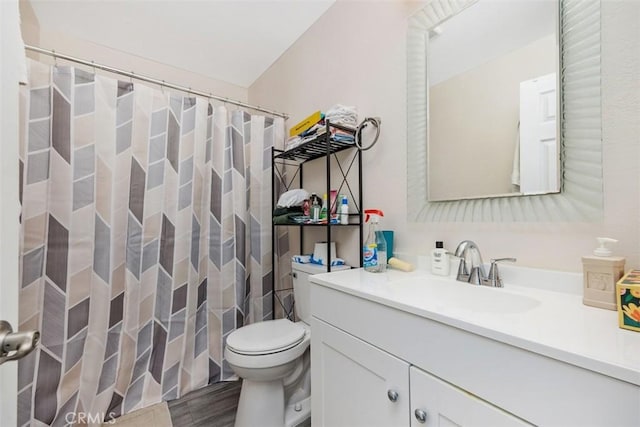 3404 Los Mochis Way, Oceanside, CA 92056 - full bath featuring vanity, toilet, a shower with curtain, and wood finished floors