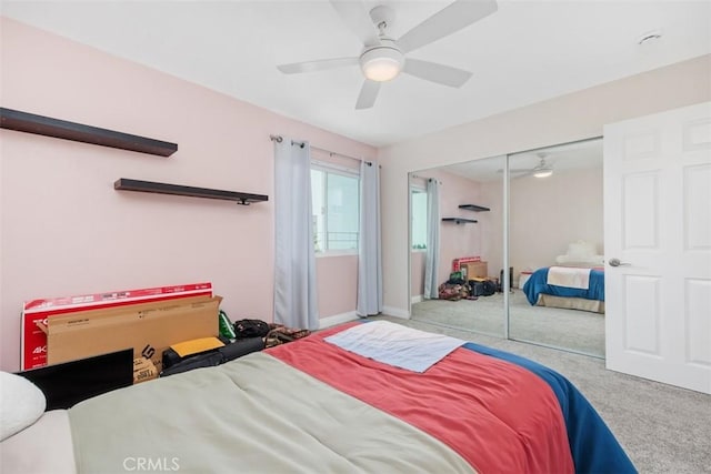 3404 Los Mochis Way, Oceanside, CA 92056 - bedroom with carpet floors, a closet, a ceiling fan, and baseboards