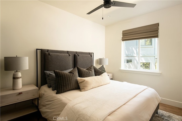 357 Mittry Ln, Lake Arrowhead, CA 92352 - bedroom with wood finished floors, baseboards, and ceiling fan