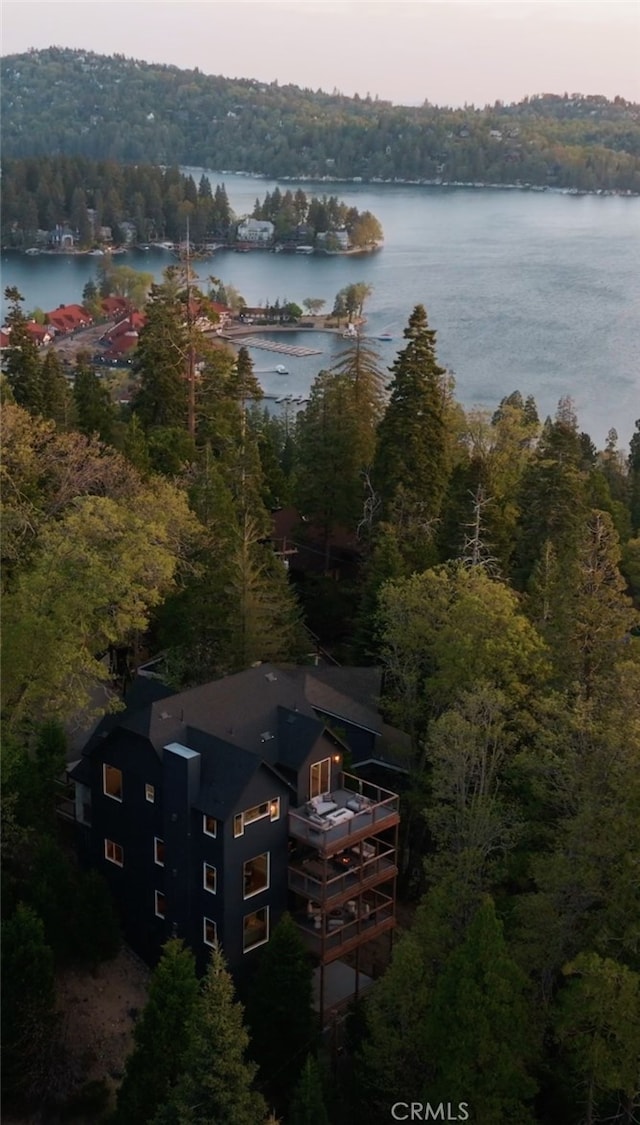 357 Mittry Ln, Lake Arrowhead, CA 92352 - aerial view of property and surrounding area with a forest and a nearby body of water