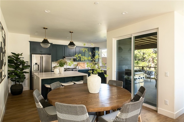 357 Mittry Ln, Lake Arrowhead, CA 92352 - dining room with baseboards, wood finished floors, and recessed lighting
