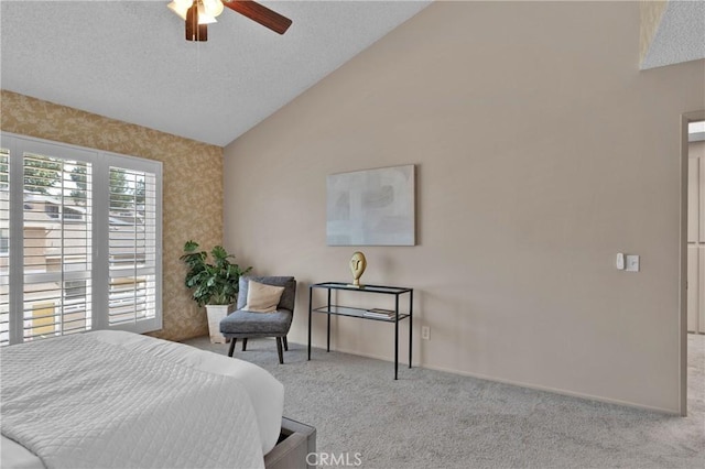 949 W Imperial Blvd Unit 14C, La Habra, CA 90631 - carpeted bedroom featuring lofted ceiling, a textured ceiling, and a ceiling fan