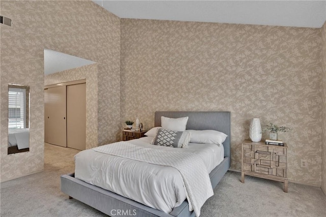 949 W Imperial Blvd Unit 14C, La Habra, CA 90631 - carpeted bedroom featuring a closet and wallpapered walls