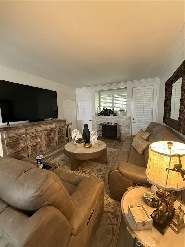 41410 Juniper St Unit 2012, Murrieta, CA 92562 - living area featuring crown molding and a fireplace