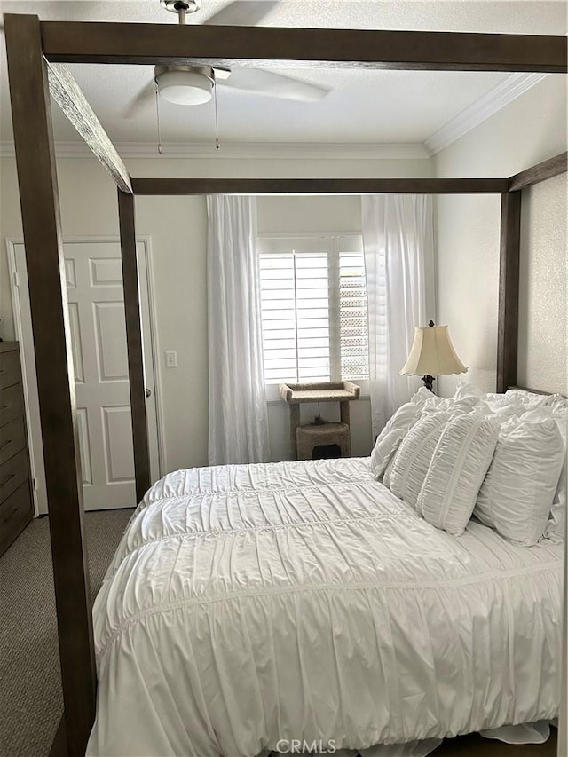 41410 Juniper St Unit 2012, Murrieta, CA 92562 - bedroom with ornamental molding, carpet, and ceiling fan