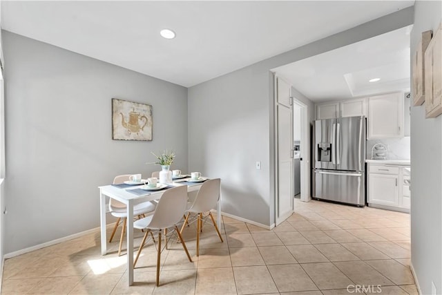 25421 Mina Ct, Lake Forest, CA 92630 - dining space with light tile patterned floors, recessed lighting, and baseboards