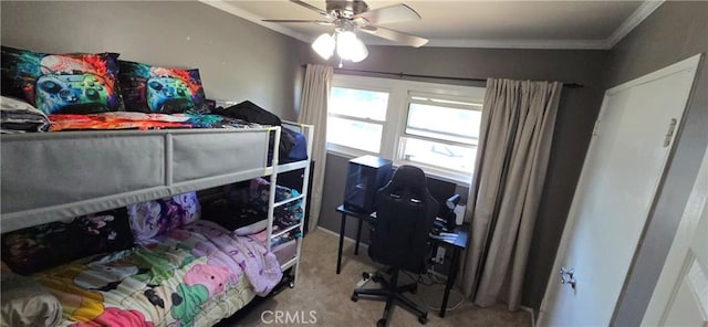 16701 Chatsworth St, Granada Hills, CA 91344 - bedroom featuring crown molding, carpet flooring, and a ceiling fan
